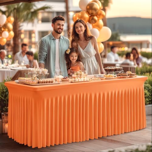 Shillance 2 Packs Orange Spandex Tableclothes for 4 Foot Rectangle Table, Spandex Table Covers 4FT Stretch Table Skirts Rectangle Wrinkle Free Fitted Tablecover for Event, Wedding, Banquet & Parties - Image 4