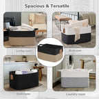 Goodpick 75L Extra Large Woven Blanket Basket, Rectangle, Black & Jute - Image 4