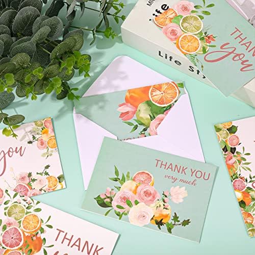 AnyDesign 36 Set Orange Floral Thank You Cards Watercolor Fruit Flower Greeting Cards with Envelopes Stickers Spring Summer Blank Note Cards for Baby Shower Wedding Birthday Party (Pack of 2) - Image 5