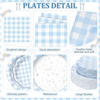 Funnymoom 250 Pcs Blue Gingham Paper Plates and Napkins Party Supplies - Image 2