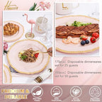 Hioasis 175 Pcs Pink and Gold Plastic Plates Wedding & Party - Image 6