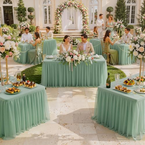 Green Tulle Tablecloth for 6 Ft Rectangle Tables 4-Pack, Ideal for Weddings - Image 2
