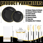 Ciaell 175 Piece Black and Gold Plastic Plates for Weddings Parties - Image 2