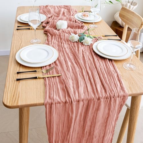 Wokceer Cheesecloth Table Runner Dark Rose 10FT Boho Gauze Runner, 12 Pack - Image 6