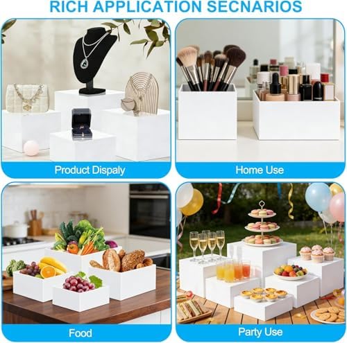 6 Pcs Acrylic Buffet Risers and Stand Food Risers with Mini Sign and Marker - Image 7
