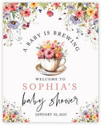 Andaz Press Personalized A Baby is Brewing Baby Shower Decorations, Floral Tea Party Baby Shower Welcome Sign Decor, Brunch Party Decorations, 16x20 Inch by AndazPress
