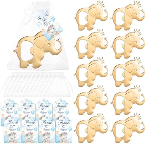 Vesici 90 Pcs Elephant Bottle Opener Party Favors, Gold with Thank You Tags by Vesici