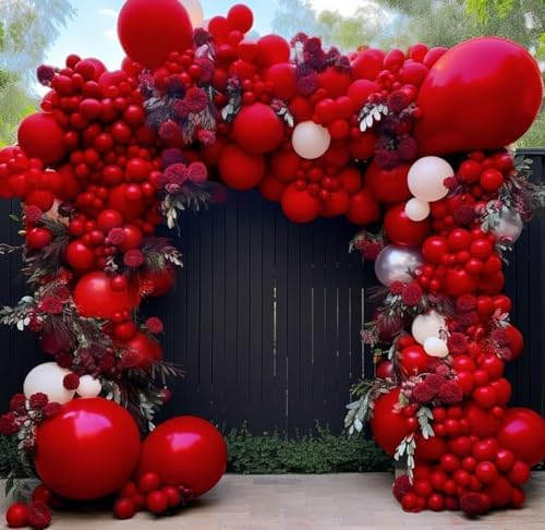 Mother's Day Balloon Arch Double Stuffed Red White Pearl Balloons Different Sizes Ruby Red Balloon Red Sand White Balloon Arch Kit for Mom Women Birthday Baby Shower Valentine engagement Party decor - Image 7