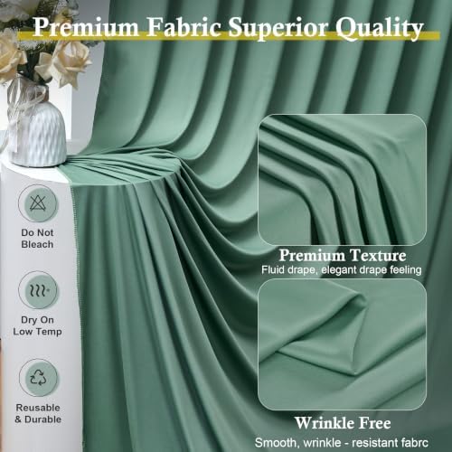 50ft x 15ft Grayish Green Backdrop Curtains for Wedding Parties, 10 Panels Extra Long Wrinkle Free Fabric Drapes Photo Backdrop for Baby Shower Birthday Stage Reception Lobby Decoration - Image 2