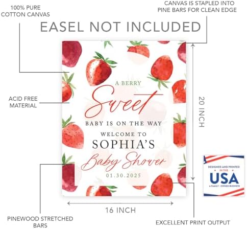 Andaz Press Personalized Berry Sweet Baby Shower Sign, 16x20 Inches, Canvas, Baby Shower Decor - Image 2