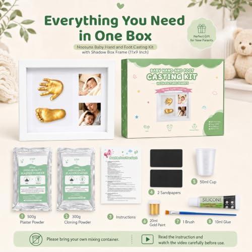 Noosuna Baby Hand and Foot Casting Kit with Shadow Box Frame(11x9 Inch) - Image 2