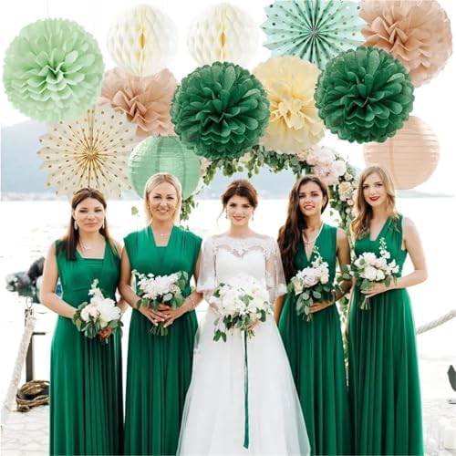 Hanging Paper Fans 5set Lantern Tissue Pom Poms for Wedding Baby Bridal Shower Birthday Party Decoration for Weddings Birthdays(Purple) - Image 3