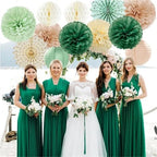 Hanging Paper Fans 5set Lantern Tissue Pom Poms for Wedding Baby Bridal Shower Birthday Party Decoration for Weddings Birthdays(Green) - Image 3