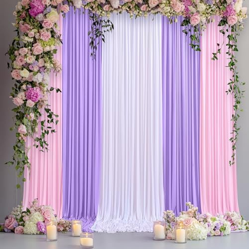 15×10 FT Pink Purple White Backdrop Curtains for Princess Birthday Parties, 6 Panels 2.5×10ft Wrinkle Free Soft Polyester Photo Backdrop Drapes for Girls Themed Party Baby Shower Background - Image 7