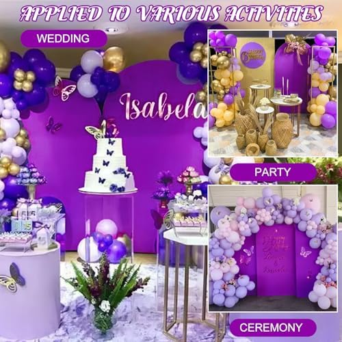 Metal Arch Stand and Cover Set,1 Purple Spandex Fitted Backdrop with 1 Gold Wedding Arched Stand Frame for Parties Birthday Baby Shower Bridal Banquet Decoration (6FT) - Image 6