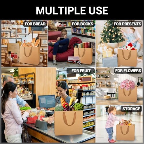 EUSOAR 50pcs 12.5" x4.5" x11" Kraft Paper Bags with Handles, Brown Kraft Paper Bags, Retail Handle Bags, Merchandise Bags, Wedding Party Bags - Image 4