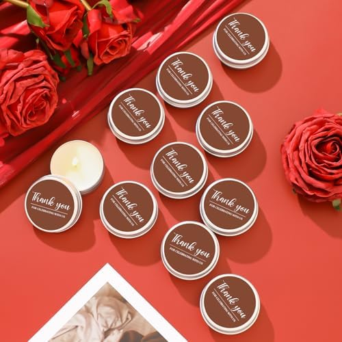 MTLEE 50 Pcs Chocolate Brown Thank You Candles Baby Shower Wedding Favors - Image 2