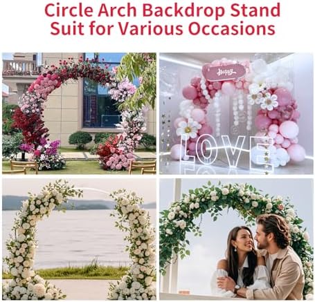 Wedding Arch Round Backdrop Stand White Metal Circle Backdrop Stand Circle Balloon Arch Stand Frame for Birthday Party Bridal Shower Anniversary Ceremony Candy Tables Celebration in 1.9X2.2m - Image 6