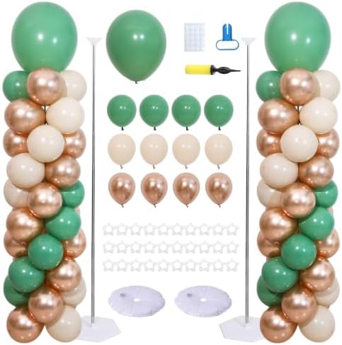 2‑Set Sage Green Champagne Sand White Balloon Column Kit for Baby Shower by KINNOGOLDLEAF