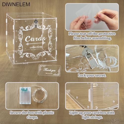 Acrylic Wedding Card Box with Lock Clear Large Letter Envelope Box Acrylic Wedding Gift Card Box Money Box for Reception Baby Shower Birthday Party Graduation Decorations - Image 3