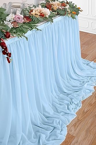 14FT Baby Blue Table Skirt 2 Layer Chiffon Table Skirts Tablecloth for Boy Gender Birthday Mermaid Theme Party Decoration - Image 4