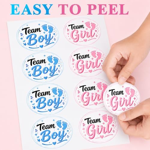 Gender Reveal Party Favors Team Girl Team Boy Baby Shower Vinyl Stickers 2" in (60 pcs) - Image 6