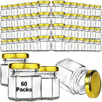 Syntic 60 Pcs 1.5 Oz Mini Honey Jars with Airtight Lids,Hexagon Glass by Syntic