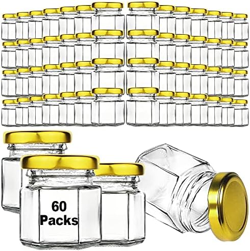 Syntic 60 Pcs 1.5 Oz Mini Honey Jars with Airtight Lids,Hexagon Glass by Syntic