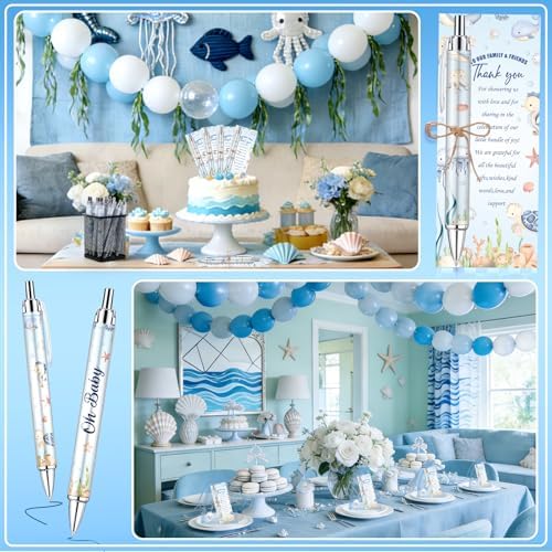 145 Pieces Under the Sea Baby Shower Favors for Guest Ocean Animal Ballpoint Pens and Keychains Gifts Bulk Retractable Baby Shower Pens Gender Reveal Greeting Cards Souvenirs Prizes Party Supplies - Image 6