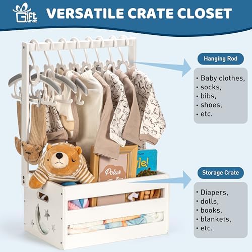 GiftAmaz White Wooden Baby Shower Crate Closet, Personalized Baby Basket - Image 4