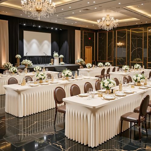 Light Champagne Spandex Table Covers for 8 Foot Rectangle Table, Fitted Stretch Table Skirts Wrinkle-Free Floor Length Polyester Rectangle Tablecloths for Weddings Parties Banquets Events,2 Pack - Image 7