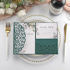 50PCS Green Wedding Invitations, Laser Cut Pocket & Blank Invitation Cards - Image 6