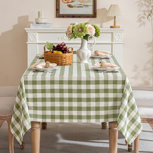 Gingham Tablecloth Rectangle Table, Cotton Linen Fabric Picnic Checkered Table Cloth Farmhouse Washable Wrinkle Free Buffalo Plaid Table Cover for Outdoor Birthday Party, Green 60x106 - Image 6