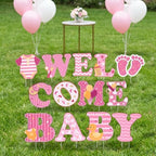 Waterproof Corrugated Plastic Welcome Baby Yard Signs - 13 Pack Lawn Decorations with Stakes - Durable Outdoor Party Decor for Gender Reveal or Baby Shower - Pink Girl - Image 2
