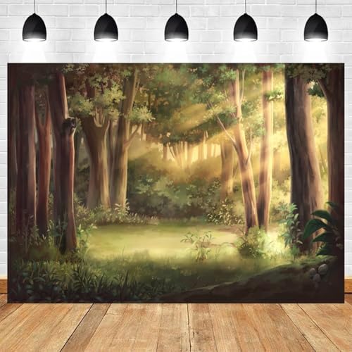 9x6ft Fairytale Rainforest Backdrop Spring Enchanted Forest Photography Background Wonderland Woodland Sunlight Jungle Natural Scenery Kids Birthday Decorations Baby Shower Photo Booth Prop - Image 2