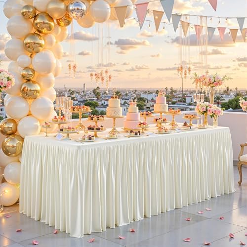 1 Pack Ivory Rectangle Table Clothes for 6 Foot Tables, Polyester Wrinkle Free Fitted Tablecloths 6ft Stretch Table Cover with Skirt for Wedding, Birthday, Parties, Trade Show, Craft Show - Image 6