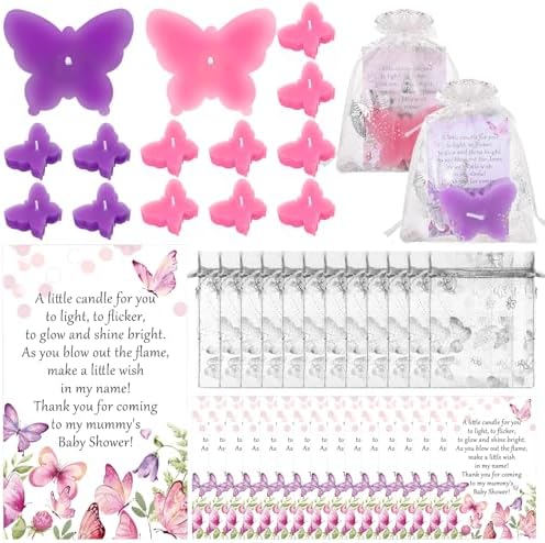 MTLEE 50 Sets Butterfly Candle Baby Shower Favors for Guests, Pink,Purple by MTLEE