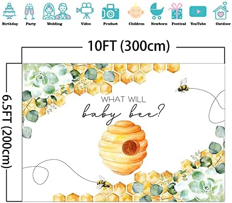 Mocsicka Greenery Bee Gender Reveal Backdrop What Will Baby Bee Background Honeycomb Bee Gender Reveal Party Decorations Banner Photo Studio Props (10x6.5ft) - Image 4
