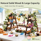 Wooden 3 Tier Cupcake Stand with Flower Vine, Palm Leaves & Decorative Butterflies, Cupcake Holder for Tea Party Supplies, Serving Trays for Party Perfect for Dessert Cups and charcuterie Cups - Image 2