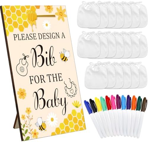 Panitay 43 Pcs Baby Shower Games Design a Bib, 12 Markers, Honeycomb by Panitay