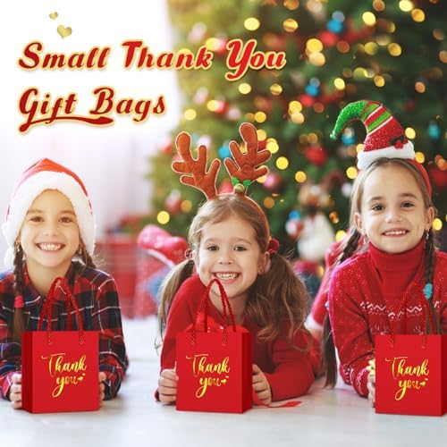 Honoson 60 Pcs Mini Thank You Gift Bag with Handle Bulk,Red - Image 5