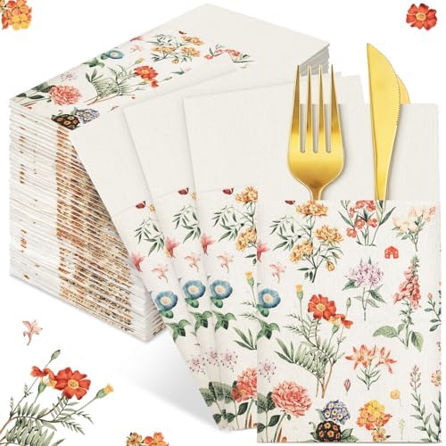 Potchen 100 Pcs Linen Feel Napkins Disposable, Vintage Wildflower by Potchen