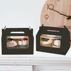 JIYIXhylera 100 Pack Black Cupcake Boxes with Handle, 2 Cavity Kraft Paper Muffin Boxes with Clear Window, 6.49x3.74x3.54 Inch Cupcake Containers for Wedding, Birthday, Christmas Party Favors - Image 7