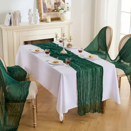 Fanami 6 Pack Cheesecloth Table Runner -10FT Emerald Green Boho Gauze Cheese Cloth Table Runner 120 Inches Rustic Sheer Fabric Centerpieces for Wedding Birthday Party Bridal Baby Shower Decorations - Image 5