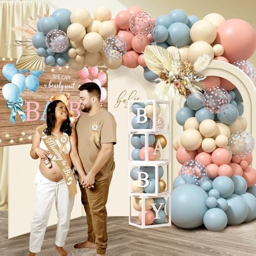 Bear Gender Reveal Decorations, He or She Gender Reveal Party Decoration, Boy or Girl Bear Theme Party Supplies with Backdrop BABY-Box Tablecloth Mom to Be Sash Dad to Be Pin Balloon Arch - Image 7