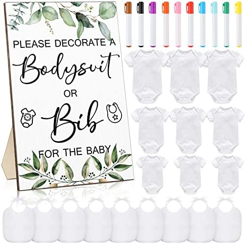 Roowest 35 Pcs Baby Shower Bibs Game with Bib Bodysuit Marker, Greenery by Roowest