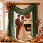 Olive Green Wedding Arch Draping Fabric Sheer Curtain Drapes 4 Panels | 20ft Extra Long Shimmery Backdrop Curtains Bulk for Wedding Anniversary Party Fall Outdoor Events Drapery Backgrounds - Image 3