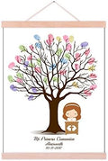 Fingerprint Tree Guest Book Baby Shower Girls Communion Gift DIY Thumbprint Sign-in Book for Guests Creative Canvas Painting with Wooden Hanger Party Decorations-80x120cm by Unknown