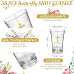 Funnymoom 50 Sets God Bless Flower Religious Party Supplies Baptism Cross Acrylic Clear Shot Glasses Pink Floral Thank You Tags with Organza Bags for Christening Celebration Baby Shower - Image 2