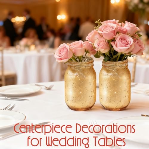 20 Pcs Painted Mason Jars with 20 Light Strings and 1 Ribbon Gold Glass Centerpiec Jars for DIY Table Wedding Housewarming Home - Image 6